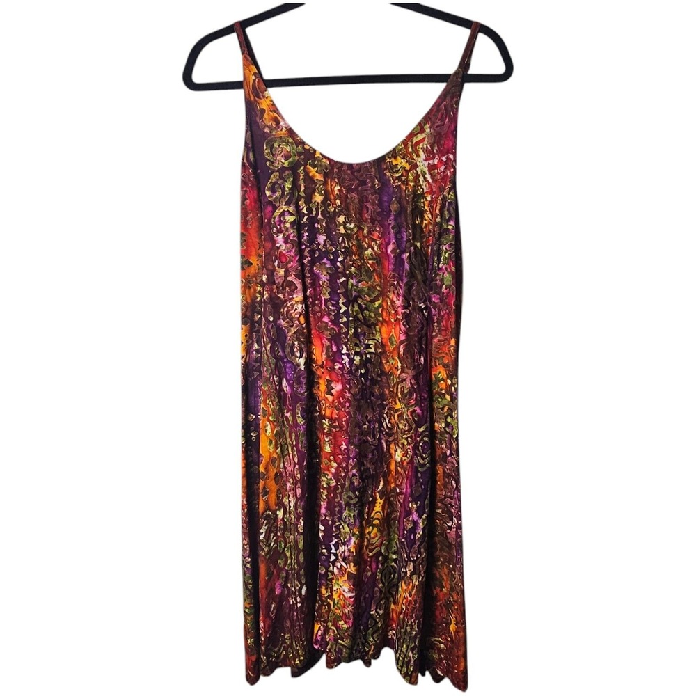Rayon Tank Dress‎ Short Multicolor Scoop Neck Smocking Hippie Boho Artsy Tribal